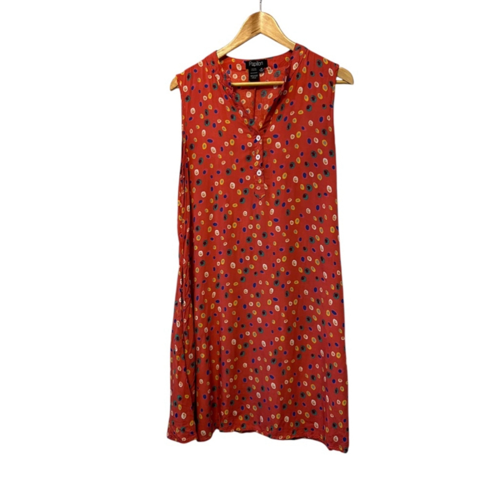 Papillon Red Multicolour Dot Print Shift Dress Women’s Medium Sleeveless - Picture 2 of 10
